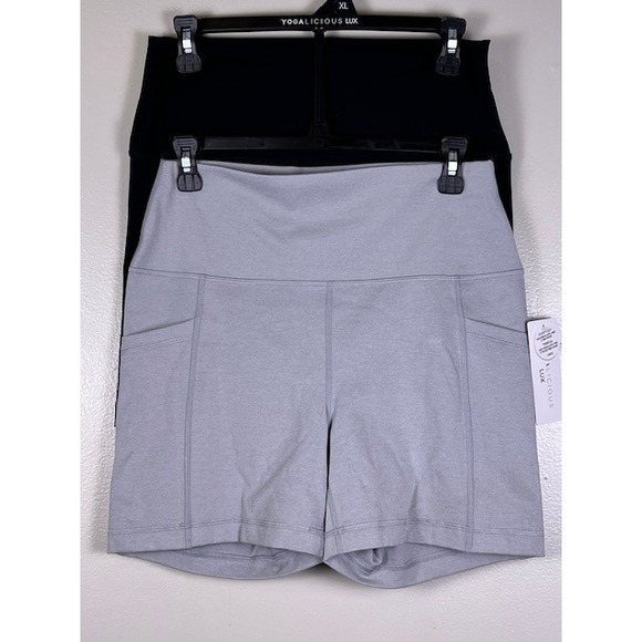 Yogalicious Lux Womens High Waist Biker Shorts 2 Pack Black Grey Size Medium - Picture 5 of 16